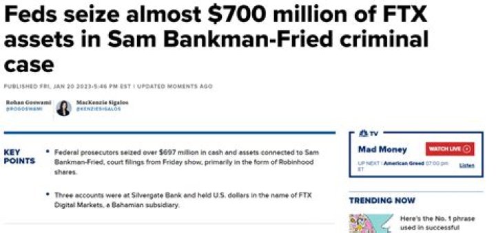 Feds Seize Roughly $700 Million In Financial Assets Connected To Sam Bankman-Fried